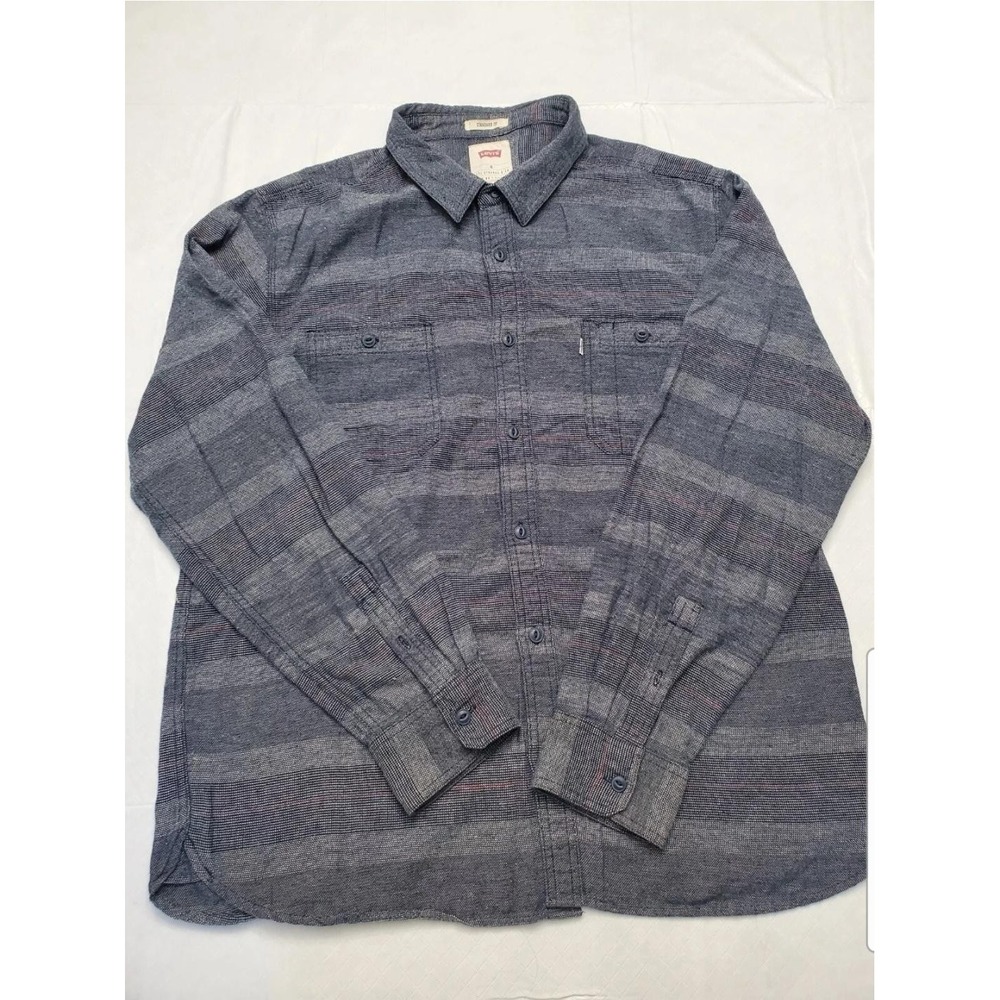 Levis Shirt Mens XL Gray Striped Standard Fit Button Up Long Sleeve Casual